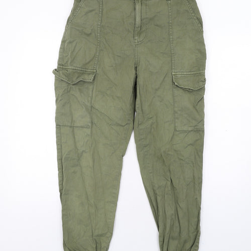 New Look Womens Green Cotton Cargo Trousers Size 12 L30 in Regular Zip