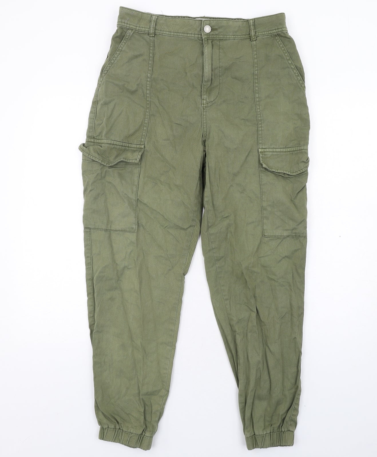 New Look Womens Green Cotton Cargo Trousers Size 12 L30 in Regular Zip