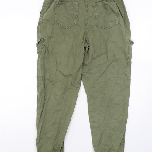 New Look Womens Green Cotton Cargo Trousers Size 12 L30 in Regular Zip