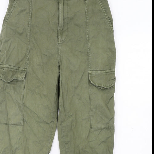 New Look Womens Green Cotton Cargo Trousers Size 12 L30 in Regular Zip