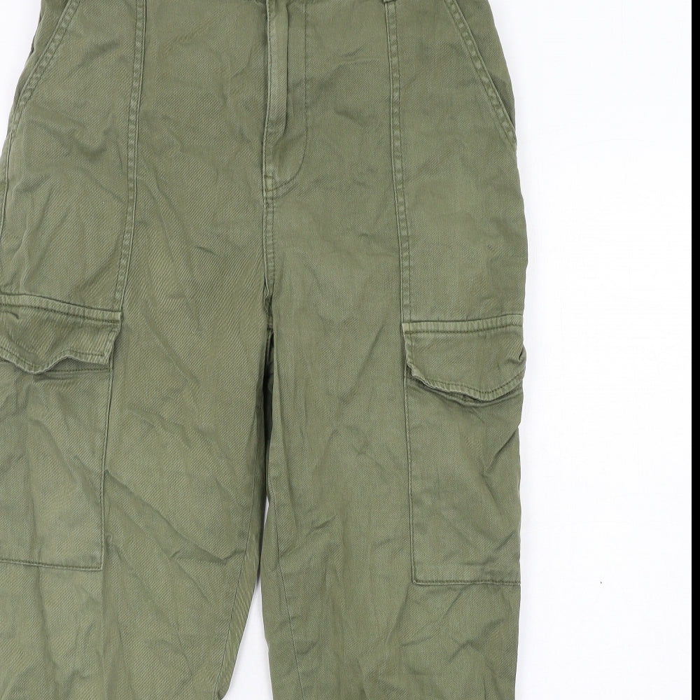 New Look Womens Green Cotton Cargo Trousers Size 12 L30 in Regular Zip