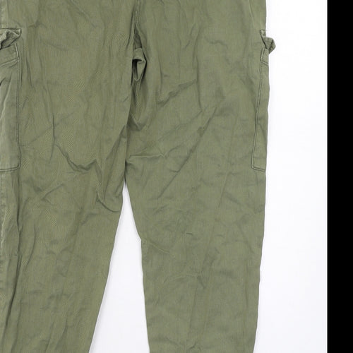 New Look Womens Green Cotton Cargo Trousers Size 12 L30 in Regular Zip