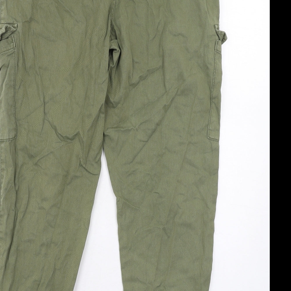 New Look Womens Green Cotton Cargo Trousers Size 12 L30 in Regular Zip