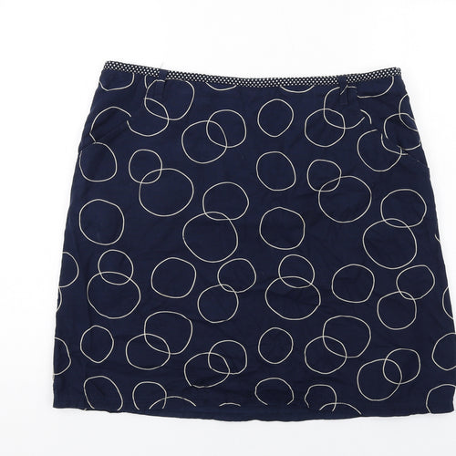 White Stuff Womens Blue Geometric Cotton A-Line Skirt Size 16 Zip