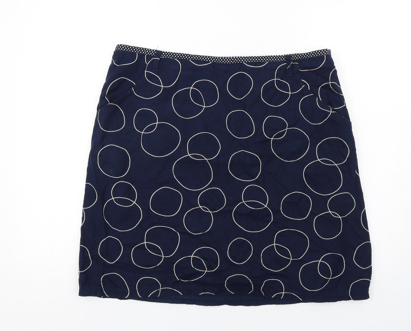 White Stuff Womens Blue Geometric Cotton A-Line Skirt Size 16 Zip