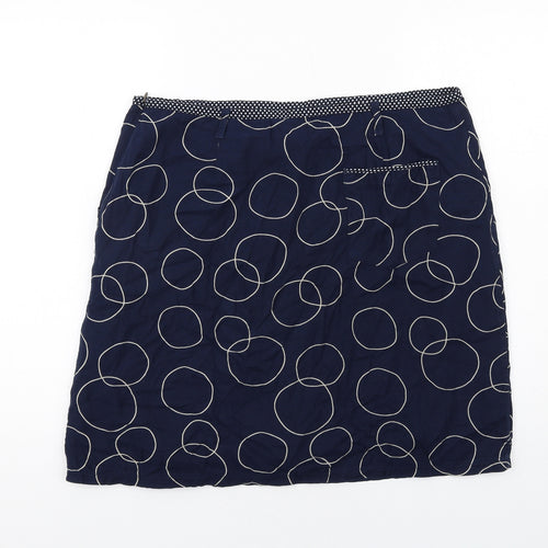 White Stuff Womens Blue Geometric Cotton A-Line Skirt Size 16 Zip