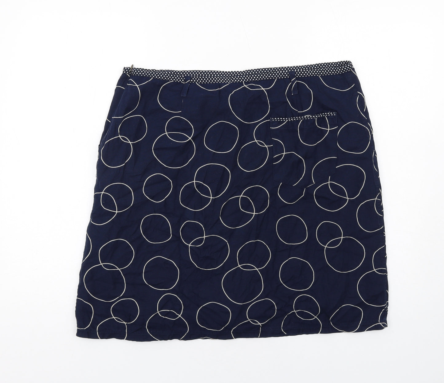 White Stuff Womens Blue Geometric Cotton A-Line Skirt Size 16 Zip