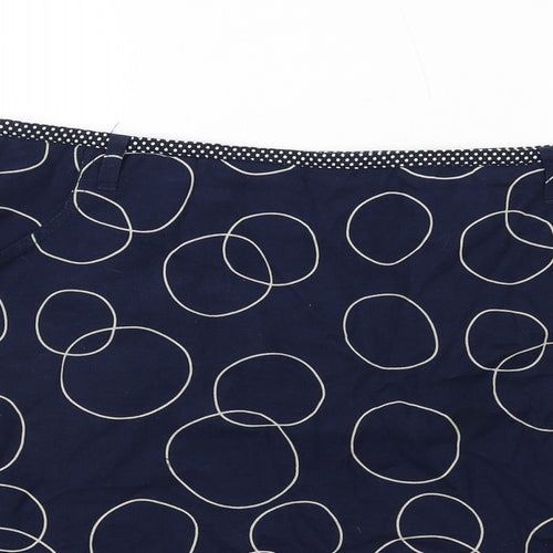 White Stuff Womens Blue Geometric Cotton A-Line Skirt Size 16 Zip