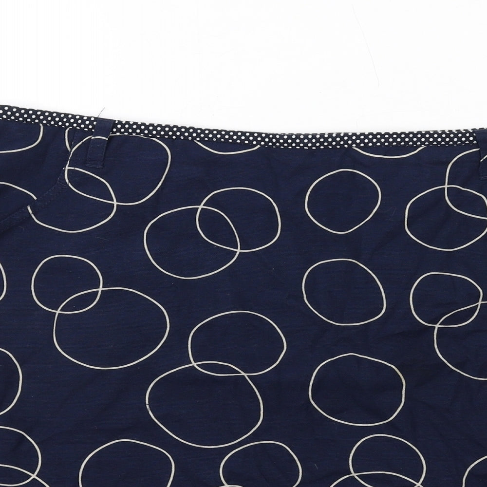 White Stuff Womens Blue Geometric Cotton A-Line Skirt Size 16 Zip