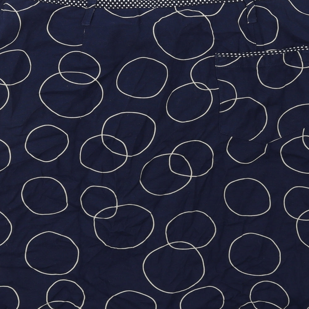 White Stuff Womens Blue Geometric Cotton A-Line Skirt Size 16 Zip