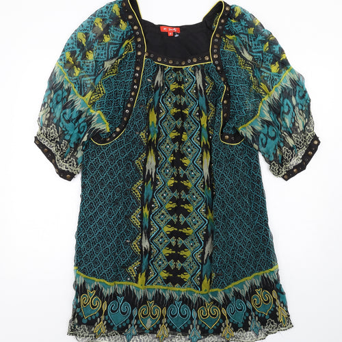 Derhy Womens Multicoloured Geometric Viscose A-Line Size M Square Neck Zip