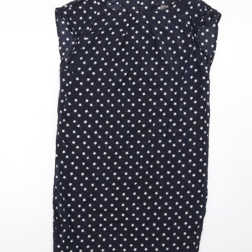VERO MODA Womens Blue Geometric Cotton A-Line Size M Round Neck Button - Star Print