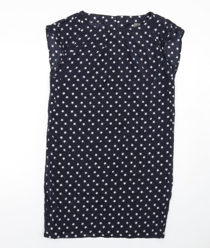 VERO MODA Womens Blue Geometric Cotton A-Line Size M Round Neck Button - Star Print