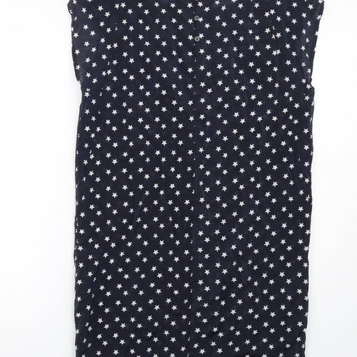 VERO MODA Womens Blue Geometric Cotton A-Line Size M Round Neck Button - Star Print