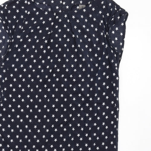 VERO MODA Womens Blue Geometric Cotton A-Line Size M Round Neck Button - Star Print