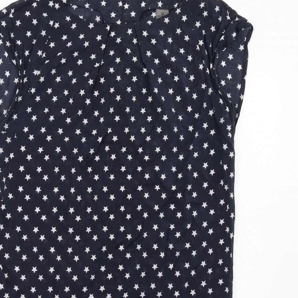 VERO MODA Womens Blue Geometric Cotton A-Line Size M Round Neck Button - Star Print