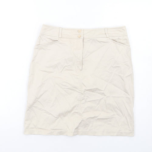 BHS Womens Beige Cotton A-Line Skirt Size 14 Zip