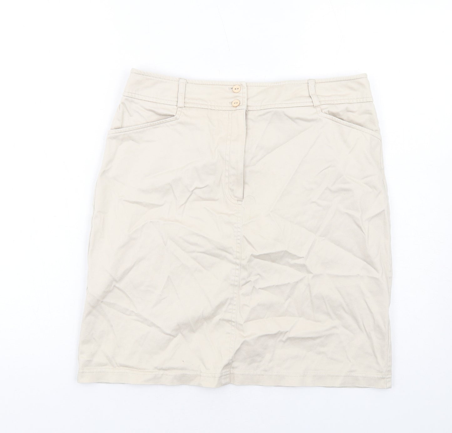 BHS Womens Beige Cotton A-Line Skirt Size 14 Zip