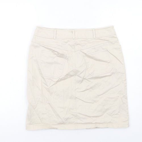 BHS Womens Beige Cotton A-Line Skirt Size 14 Zip