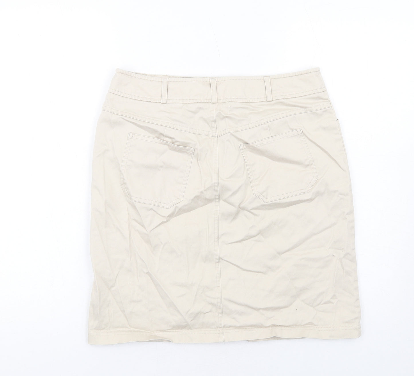 BHS Womens Beige Cotton A-Line Skirt Size 14 Zip