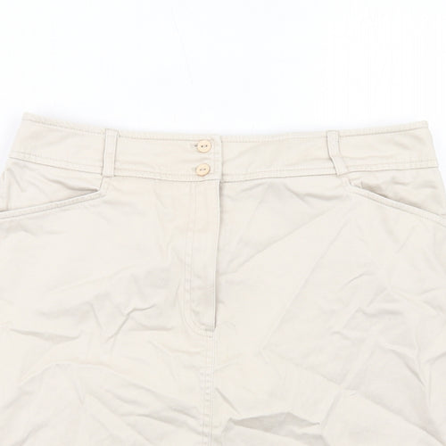 BHS Womens Beige Cotton A-Line Skirt Size 14 Zip