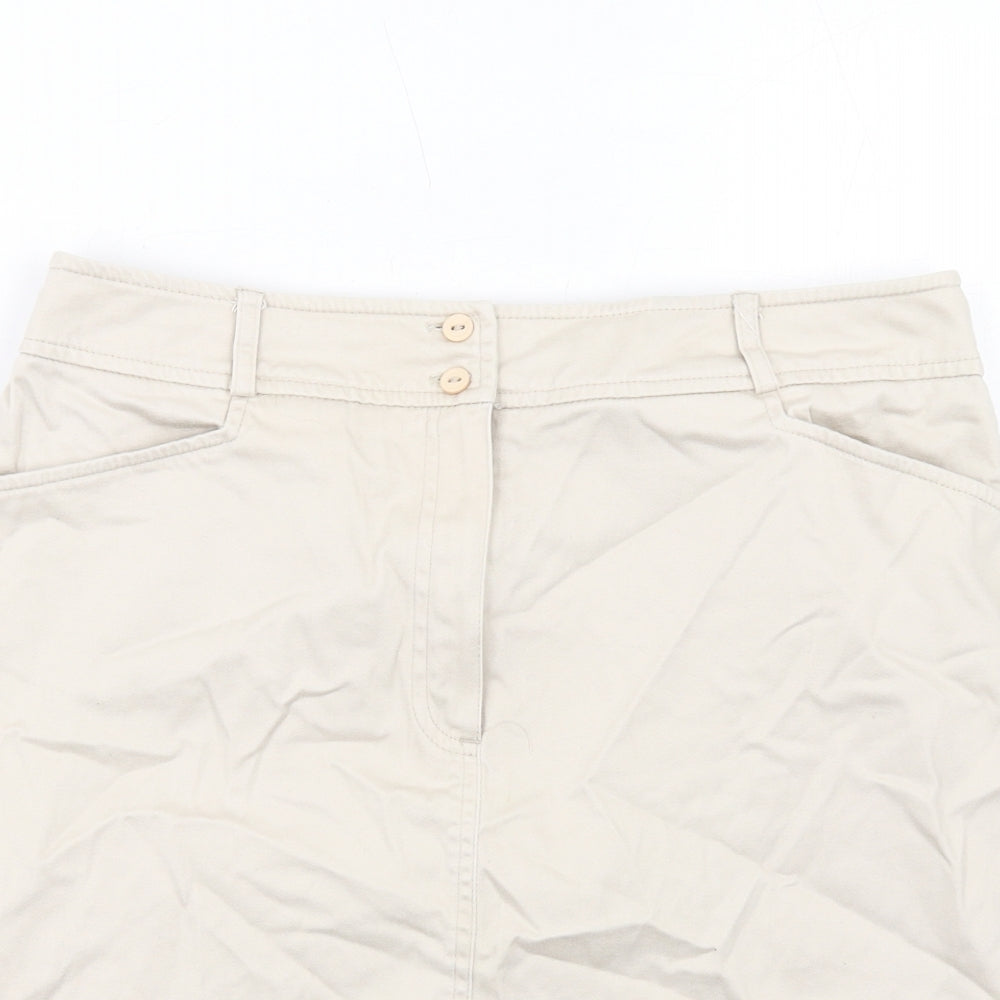 BHS Womens Beige Cotton A-Line Skirt Size 14 Zip