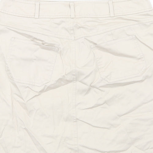 BHS Womens Beige Cotton A-Line Skirt Size 14 Zip