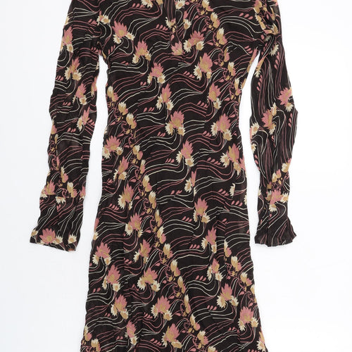 Per Una Womens Brown Geometric Viscose A-Line Size 8 Collared Pullover
