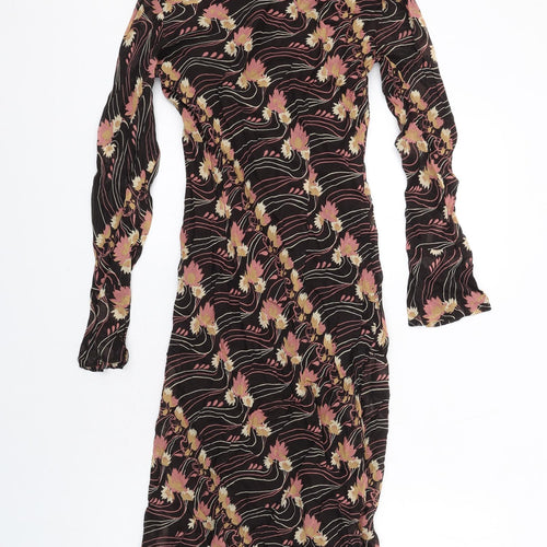 Per Una Womens Brown Geometric Viscose A-Line Size 8 Collared Pullover