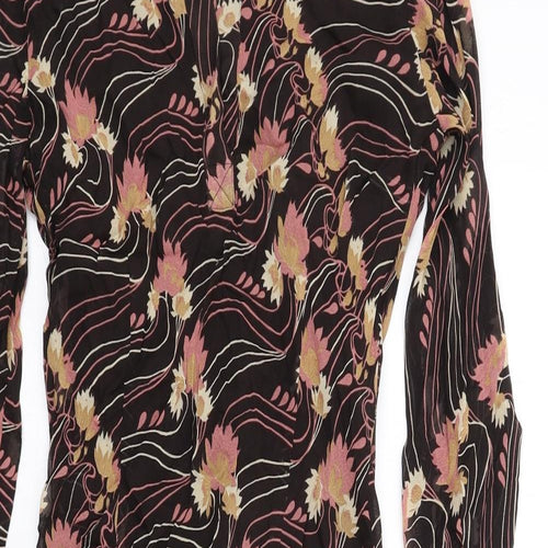 Per Una Womens Brown Geometric Viscose A-Line Size 8 Collared Pullover