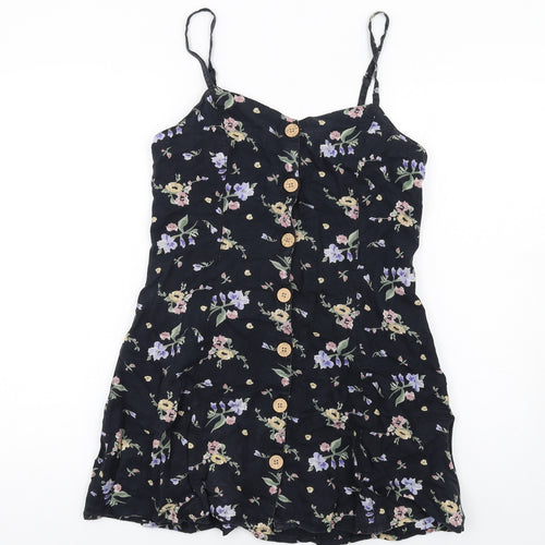 Urban Outfitters Womens Black Floral Cotton Mini Size S V-Neck Button