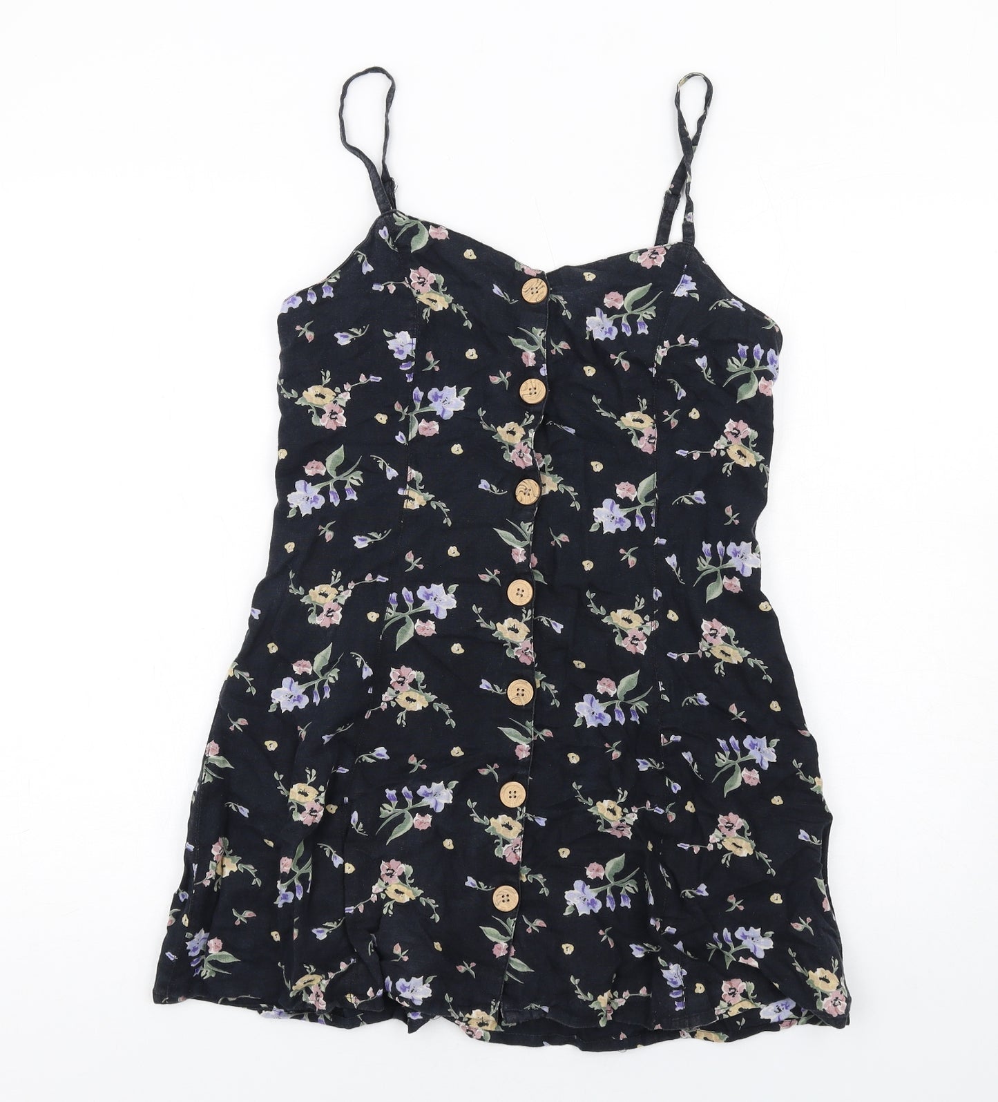 Urban Outfitters Womens Black Floral Cotton Mini Size S V-Neck Button