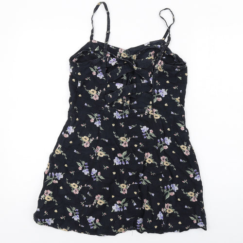 Urban Outfitters Womens Black Floral Cotton Mini Size S V-Neck Button