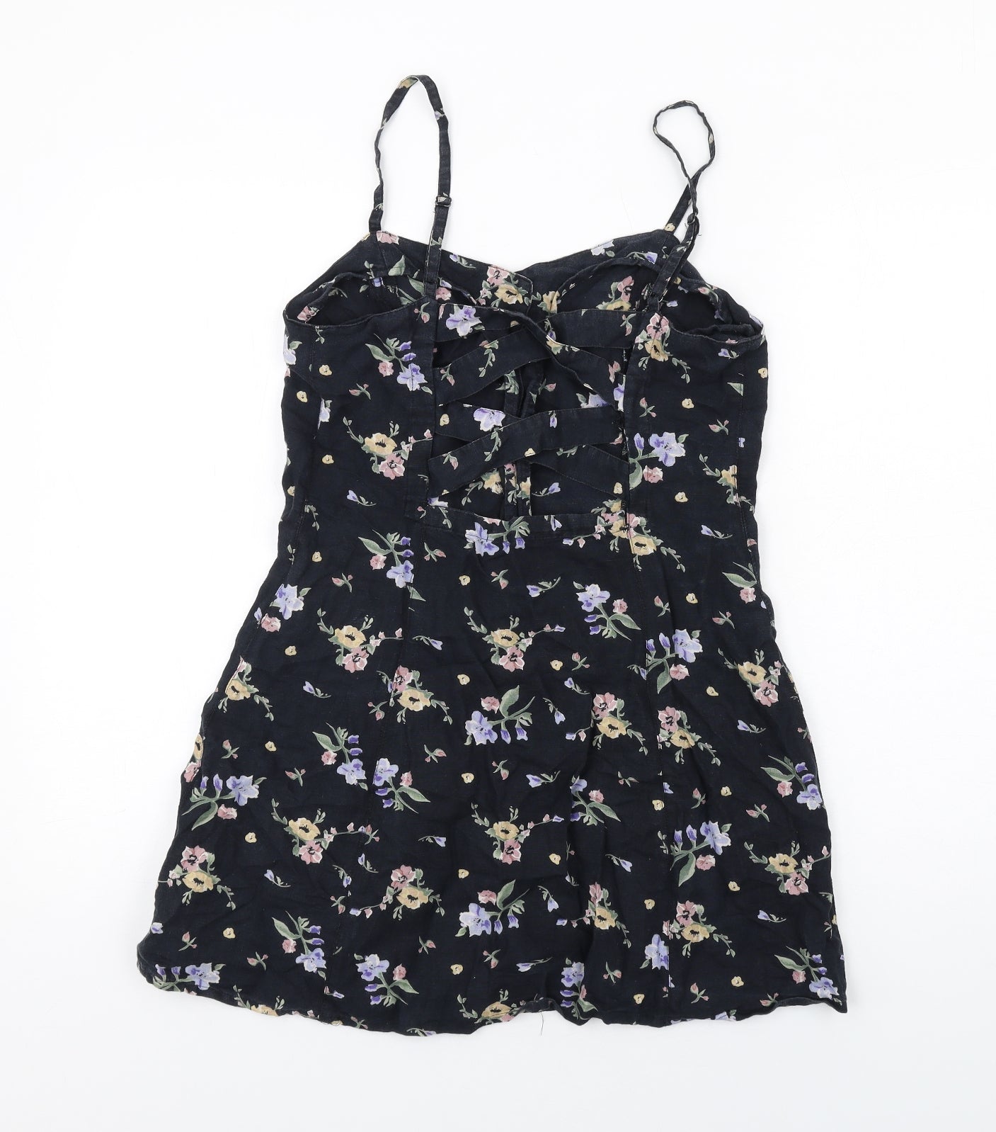 Urban Outfitters Womens Black Floral Cotton Mini Size S V-Neck Button