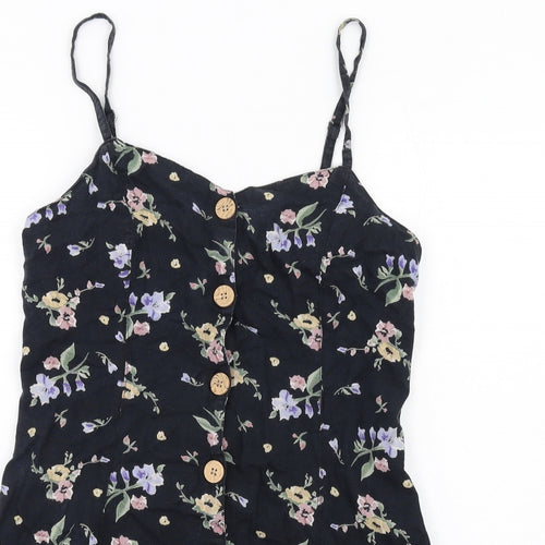 Urban Outfitters Womens Black Floral Cotton Mini Size S V-Neck Button