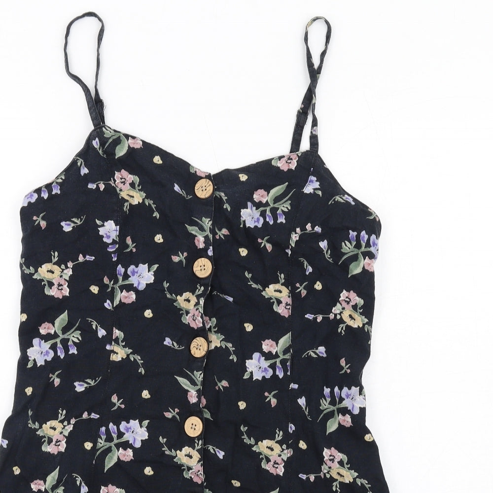 Urban Outfitters Womens Black Floral Cotton Mini Size S V-Neck Button