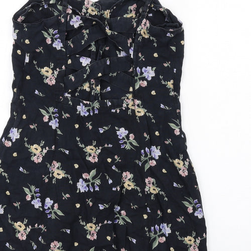 Urban Outfitters Womens Black Floral Cotton Mini Size S V-Neck Button