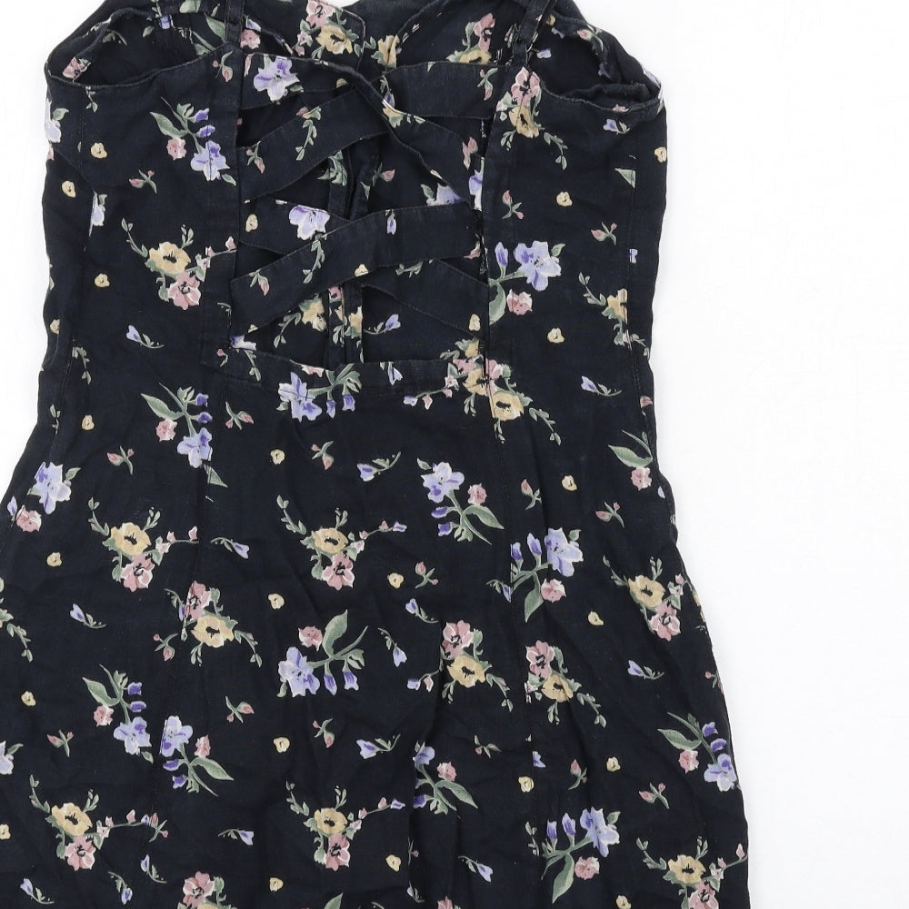 Urban Outfitters Womens Black Floral Cotton Mini Size S V-Neck Button