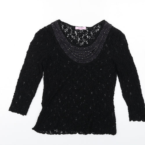 Per Una Womens Black Viscose Basic T-Shirt Size 14 Scoop Neck