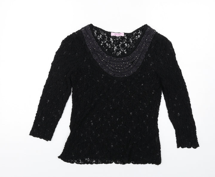 Per Una Womens Black Viscose Basic T-Shirt Size 14 Scoop Neck