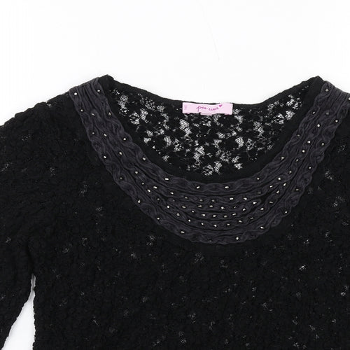 Per Una Womens Black Viscose Basic T-Shirt Size 14 Scoop Neck
