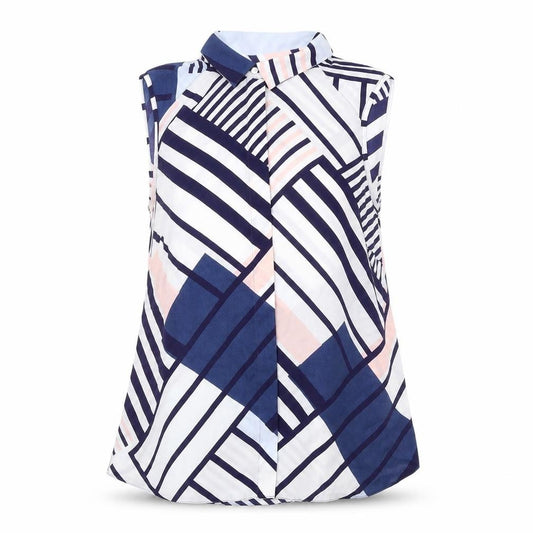 Front view of Dorothy Perkins women’s multicoloured geometric polyester basic button-up, size UK 8, collared
