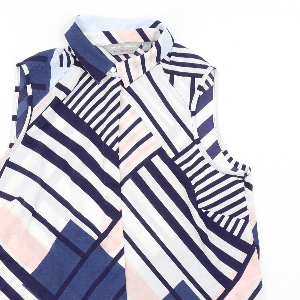 Dorothy Perkins Womens Multicoloured Geometric Polyester Basic Button-Up Size 8 Collared