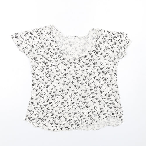 Zara Womens White Geometric Linen Basic T-Shirt Size M Scoop Neck - Heart Print