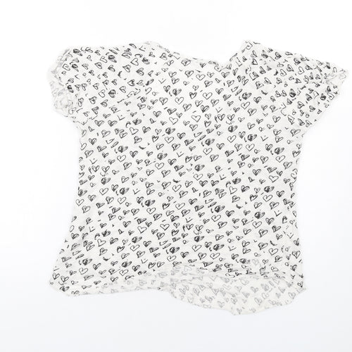 Zara Womens White Geometric Linen Basic T-Shirt Size M Scoop Neck - Heart Print