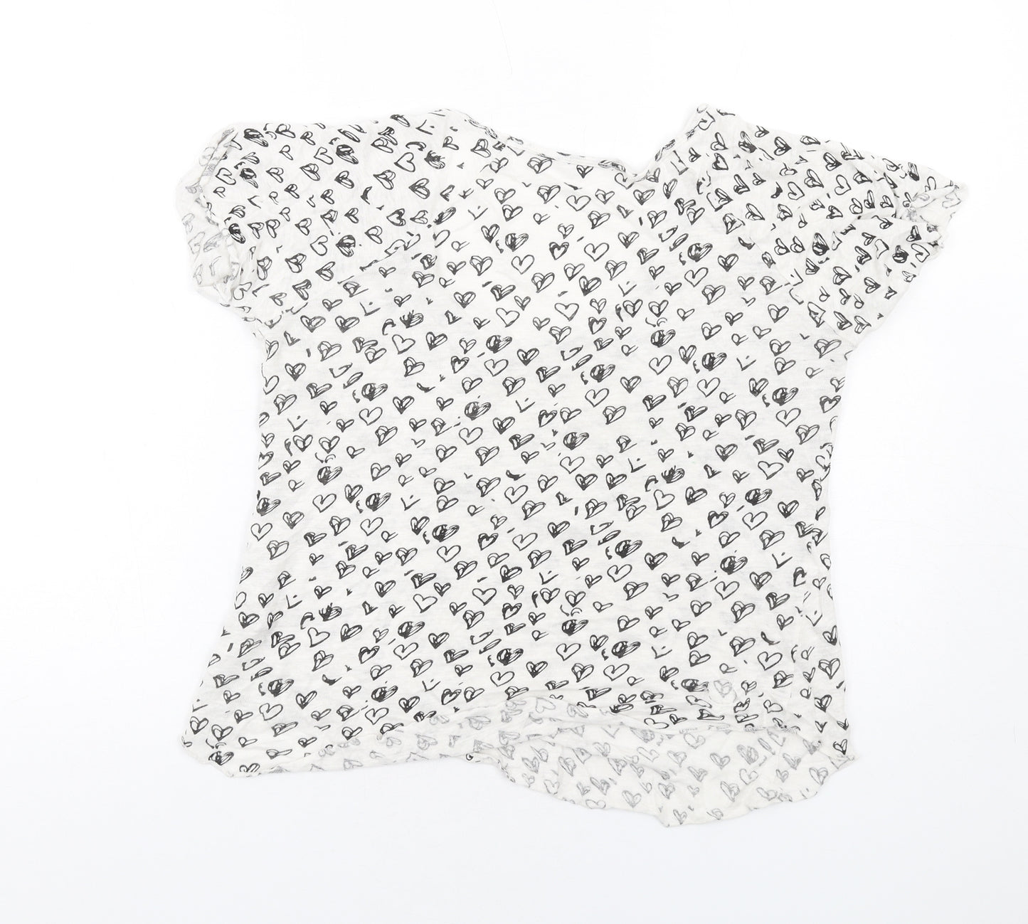 Zara Womens White Geometric Linen Basic T-Shirt Size M Scoop Neck - Heart Print