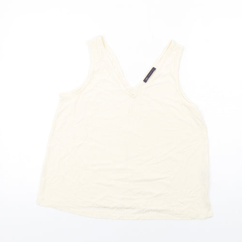 Marks and Spencer Womens Ivory Viscose Basic Tank Size 14 V-Neck