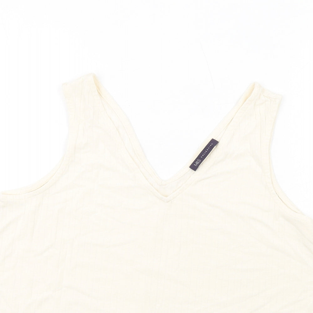 Marks and Spencer Womens Ivory Viscose Basic Tank Size 14 V-Neck