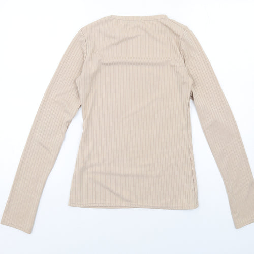 PRETTYLITTLETHING Womens Beige Polyester Basic T-Shirt Size 10 Round Neck