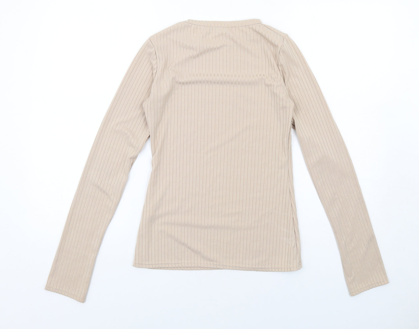 PRETTYLITTLETHING Womens Beige Polyester Basic T-Shirt Size 10 Round Neck